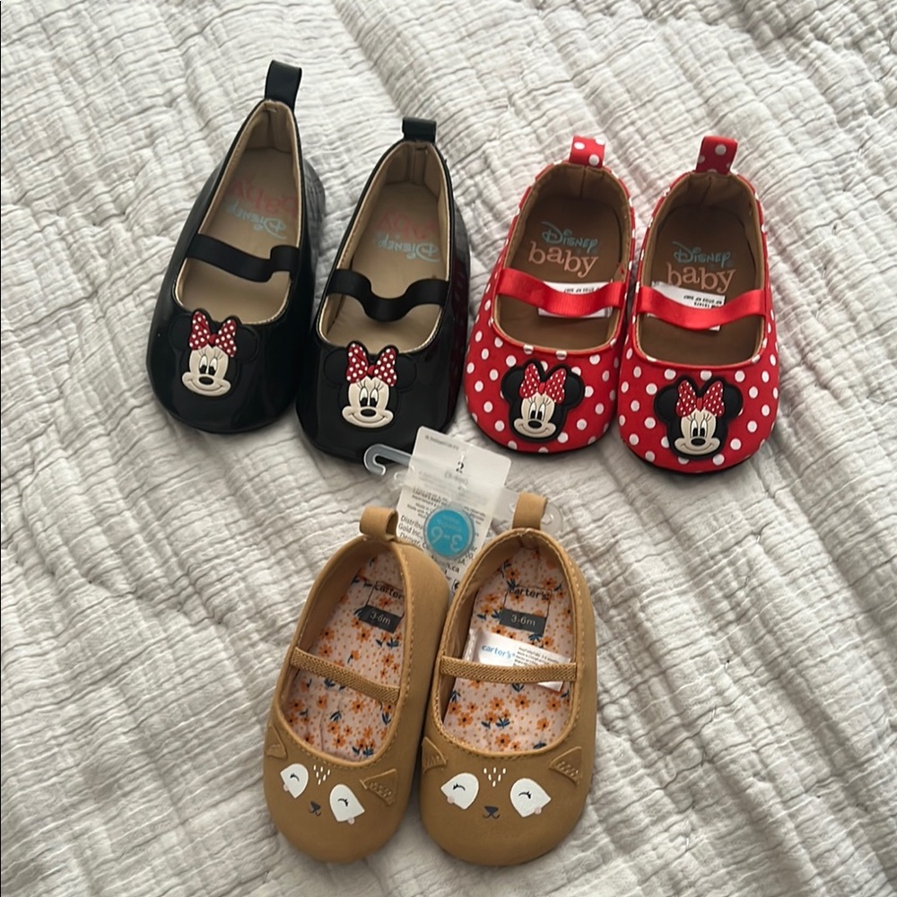 Disney Baby Shoes Black and Red Soft Slip-On Flats